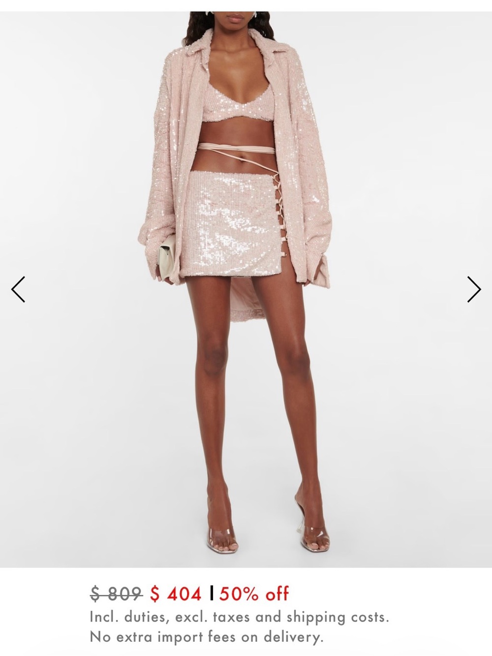 THE MANNEI Blush Sequin Lace-Up Mini Skirt